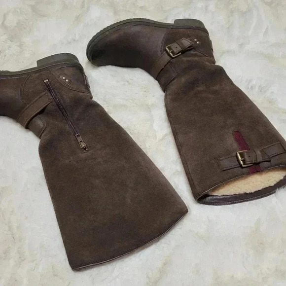 UGG Australia Tupelo Dark Brown Leather Moto Riding Boots Women Sz 6 Waterproof - Picture 8 of 9